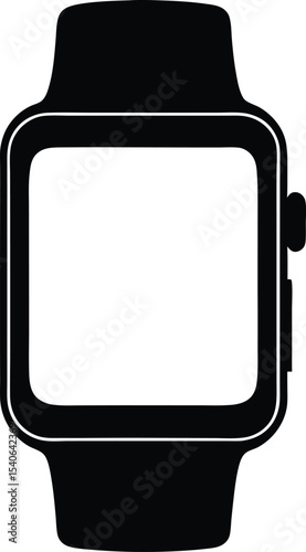 smartwatch black silhouette icon, modern wearable technology vector illustration isolated on white