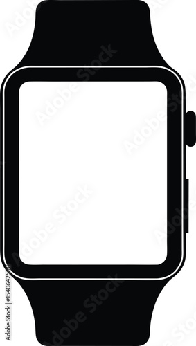 smartwatch black silhouette icon, modern wearable technology vector illustration isolated on white