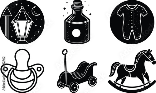 set of beer bottles vector icons Night light, Nursing bottle of deferent icons