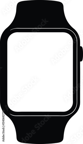 smartwatch black silhouette icon, modern wearable technology vector illustration isolated on white