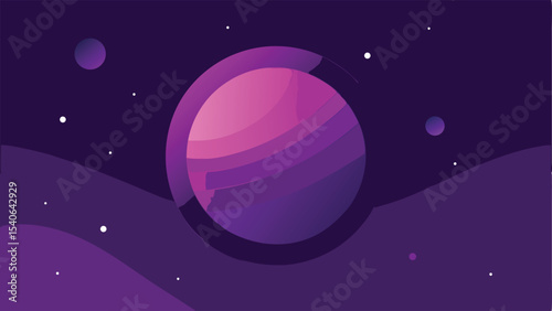 Abstract vector design featuring a purple and violet gradient planet in deep space