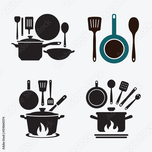 Cooking utensils silhouette set isolated on white background