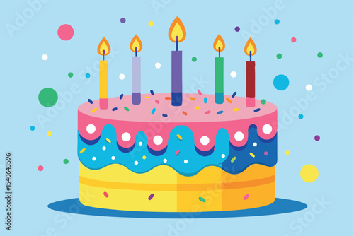 Happy birthday celebration with a sweet chocolate cake, vibrant candles, and decorative icing