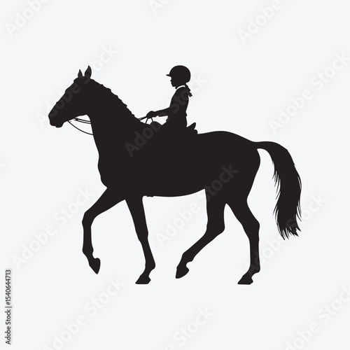 Girl riding horse silhouette isolated on white background
