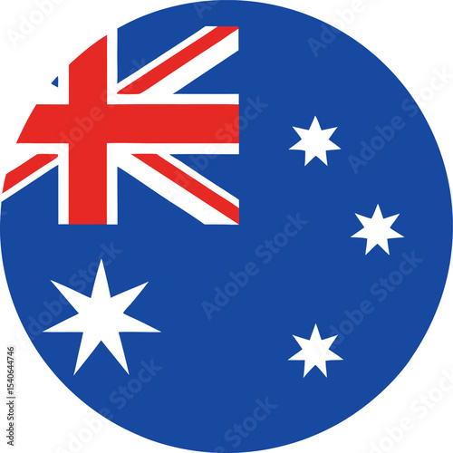 australia flag in a circle, national symbol with union jack and stars, vector round flag illustration
