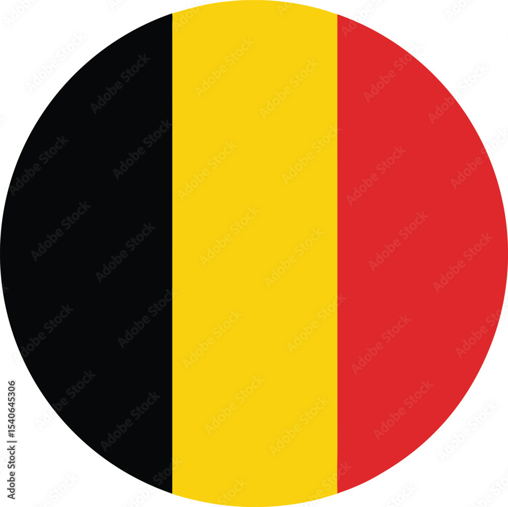 Fototapeta premium circle icon of belgium flag, round national flag of belgium with black, yellow, and red vertical stripes, vector illustration