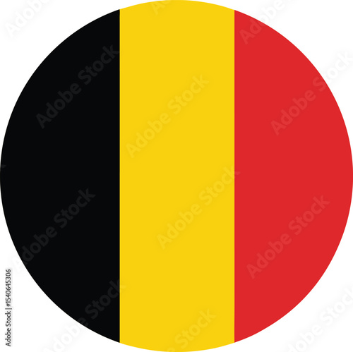 circle icon of belgium flag, round national flag of belgium with black, yellow, and red vertical stripes, vector illustration