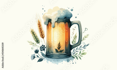 beer mug, free drink, watercolor mugs of beer