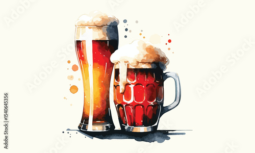 beer mug, free drink, watercolor mugs of beer