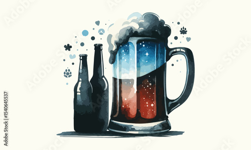 beer mug, free drink, watercolor mugs of beer