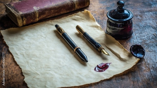 Antique writing implements on parchment