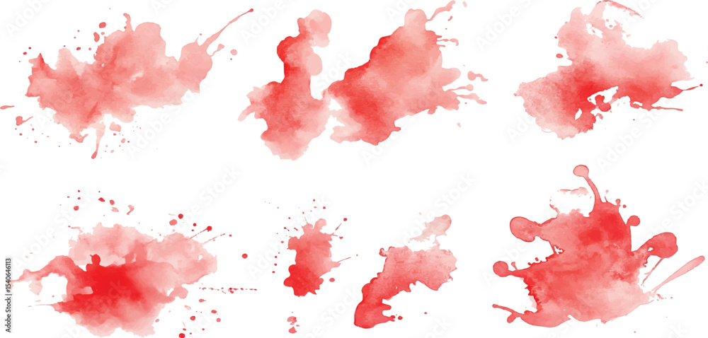 Red watercolor brush strokes isolated on a white background. watercolor vector splashes, Set of watercolor circles red. Red watercolor brush strokes isolated on a white background. watercolor vector splashes, Set of watercolor circles red.