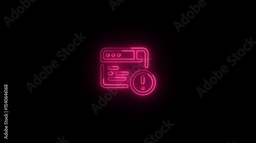 Glowing Webpage Error and Symbol in HD Video Neon Animation on Black Background
