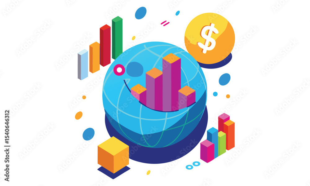Naklejka premium Global business growth and financial success isometric illustration isolated on white background