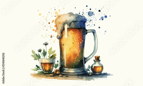 free drink, watercolor mugs of beer