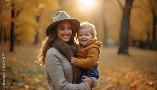 Mother and son enjoying a carefree autumn day in nature