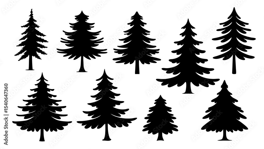 Obraz premium A set of minimalist pine trees silhouette vector