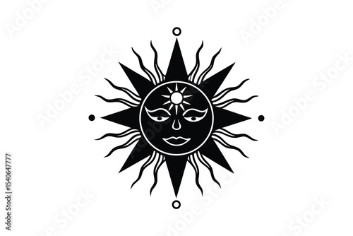 Boho Tribal Sun and Moon with Mystical Symbols Vector Design
