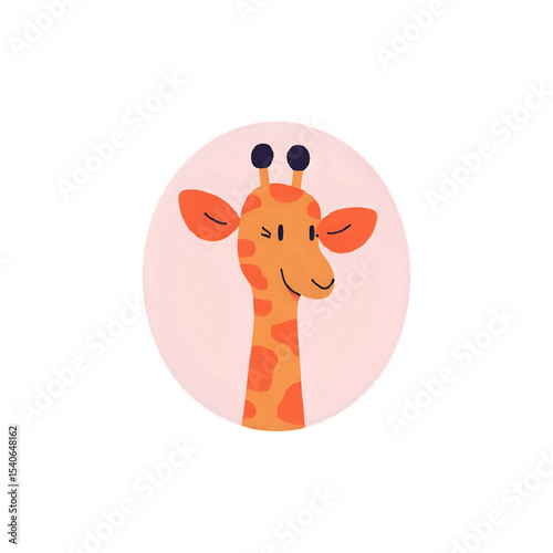 Cute Giraffe Illustration: Pink Background, Animal Portrait, Winking Giraffe Design