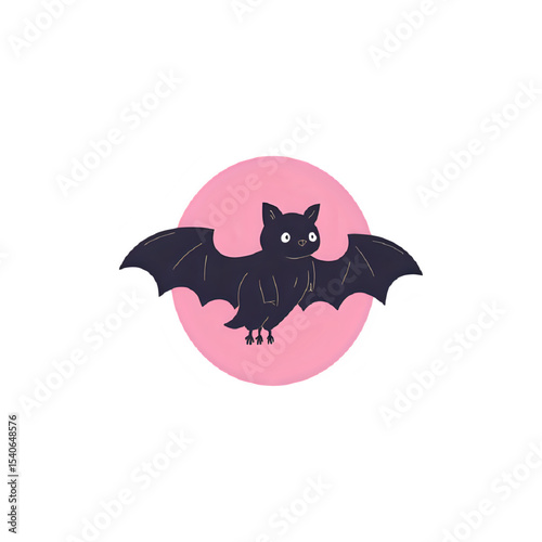 Cute Bat Illustration: Pink Moon Background, Night Creature Art
