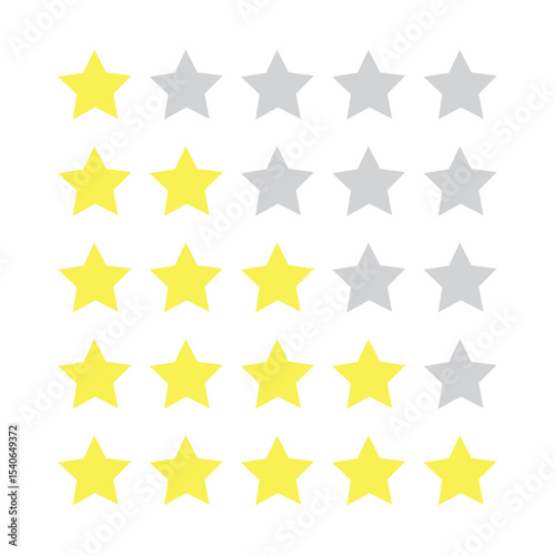 Star icon vector illustration for product review. Rating stars icon 1 to 5 star. Customer feedback review.