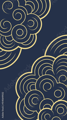 Dreamy artistic swirling clouds in navy and gold vector design for backgrounds