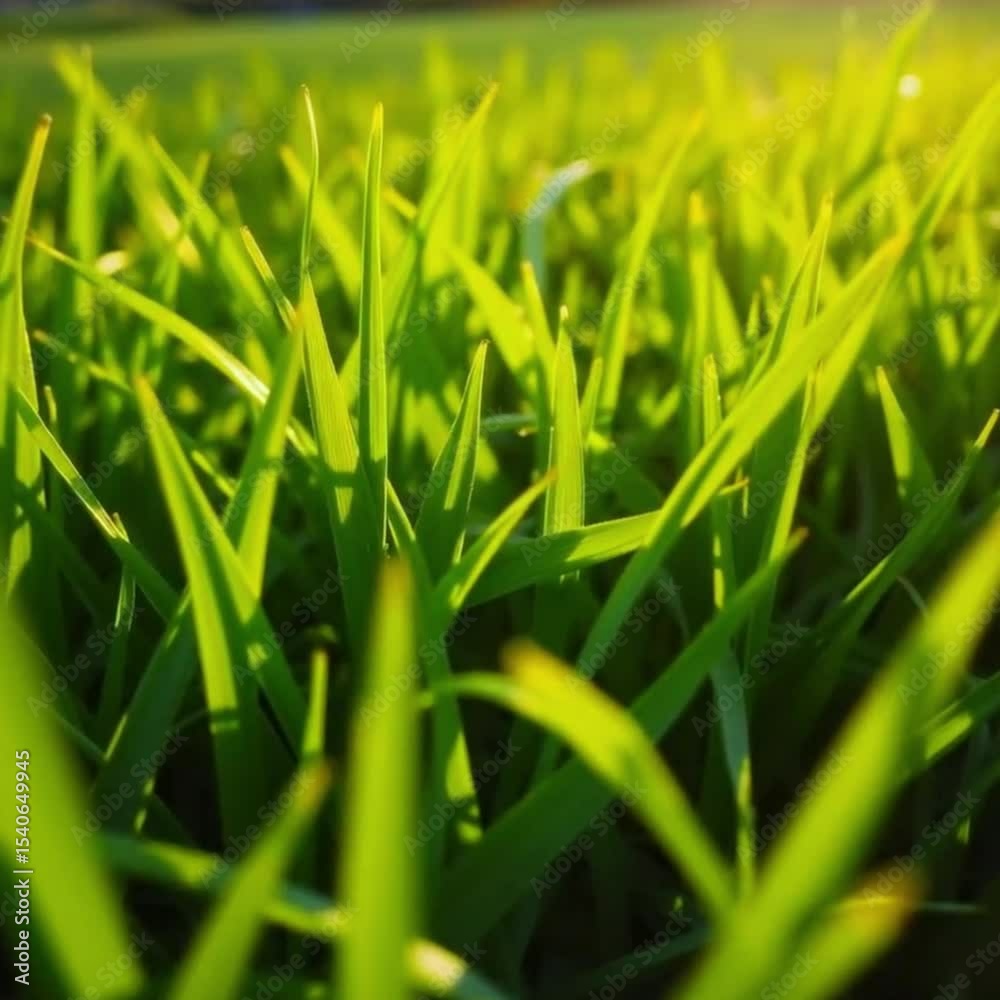 Lush Green Blades: A close-up shot of vibrant, verdant grass blades, illuminated by a gentle, warm light source. Lush Green Blades: A close-up shot of vibrant, verdant grass blades, illuminated by a gentle, warm light source.