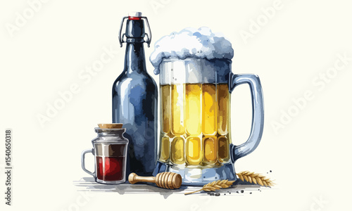 free drink, watercolor mugs of beer