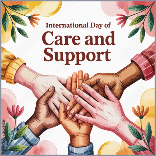 Warm visuals, helping hands, and hearts symbolizing compassion for International Care and Support Day.
