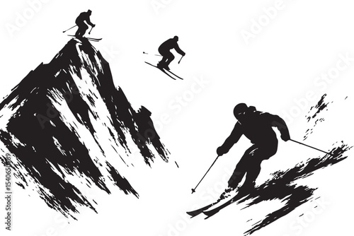 skier silhouette showing dynamic movement and speed on a snowy mountain