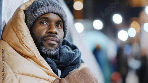 An African American homeless man receiving support at a shelter, highlighting the importance of community care in addressing social issues