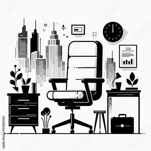 Executive chair illustration in modern office style with black and white colors