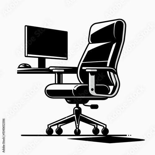 Ergonomic office chair beside computer monitor in modern workspace  