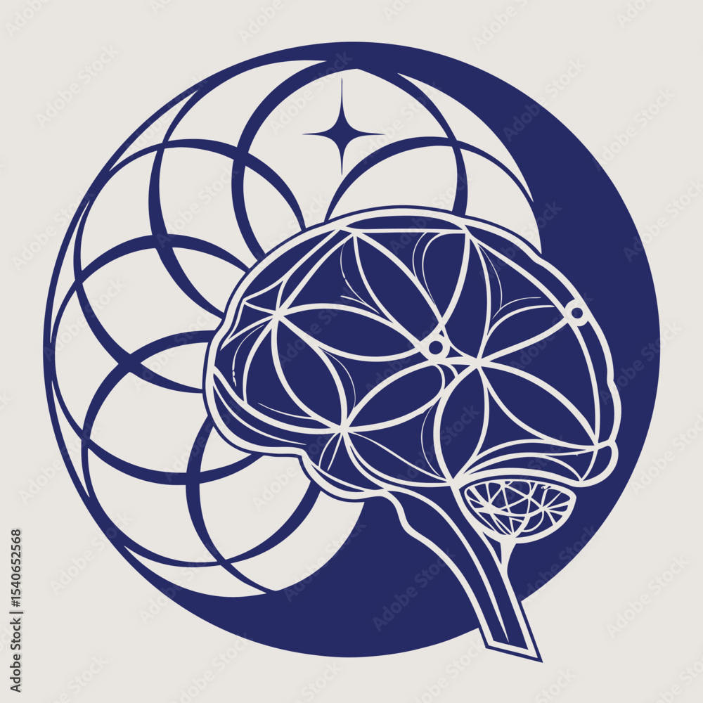 Obraz premium Abstract Blue Brain Illustration Flower of Life Mandala Design Concept Art vector