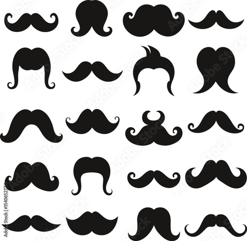 Classic Barber Mustache Silhouettes