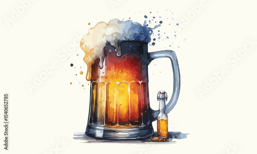 free drink, watercolor mugs of beer