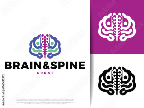 Brain and Spine Icon, Minimalist Medical Neuroscience Symbol
