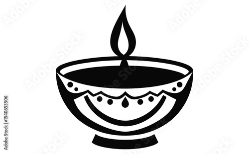 Traditional Diya Lamp Silhouette Vector for Diwali Festival