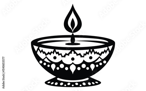 Traditional Diya Lamp Silhouette Vector for Diwali Festival