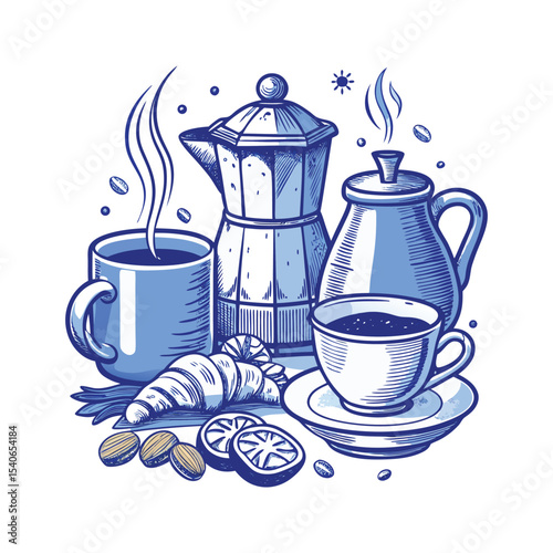 Morning Coffee and Breakfast Spread Illustration