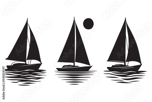 sailboat silhouettes on water with sun, perfect for travel and adventure themes