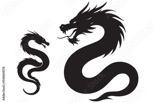 dragon and snake silhouettes, perfect for fantasy and mythical designs