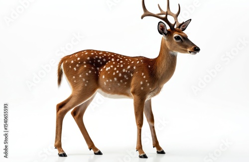 Wallpaper Mural Spotted deer isolated on white background. Axis deer or chital stands with impressive antlers. Elegant animal, symbol of wildlife, nature. Ideal for design, education, eco projects, zoo advertising. Torontodigital.ca