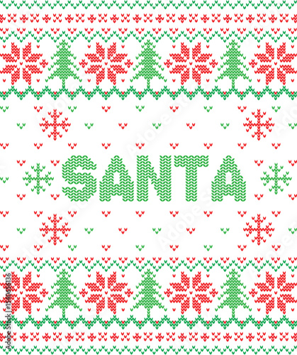 Christmas Knit Pattern Festive Santa Design with Snowflakes and Trees