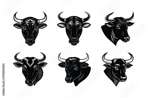 set of black and white bull