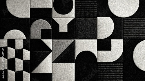 Fototapeta Naklejka Na Ścianę i Meble -  Abstract 3D geometric pattern in black and white. Modern, minimalistic, and symmetrical design with raised square shapes, perfect for backgrounds, technology, and creative projects