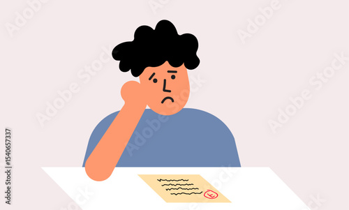 Illustration of a boy sad after failing in exam