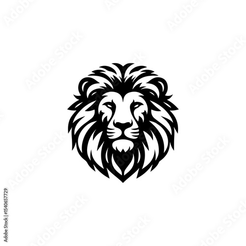 Wallpaper Mural A majestic black and white lion's head, facing forward, with detailed mane. Torontodigital.ca