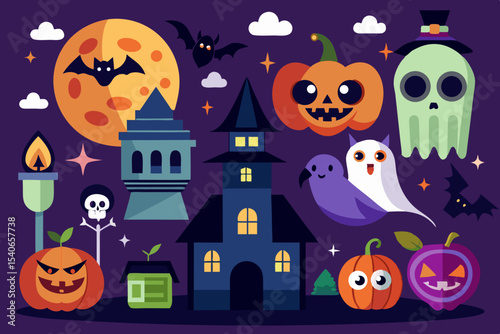 Flat design halloween icons and elements
