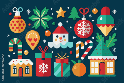 Flat design christmas icons and ornaments collection